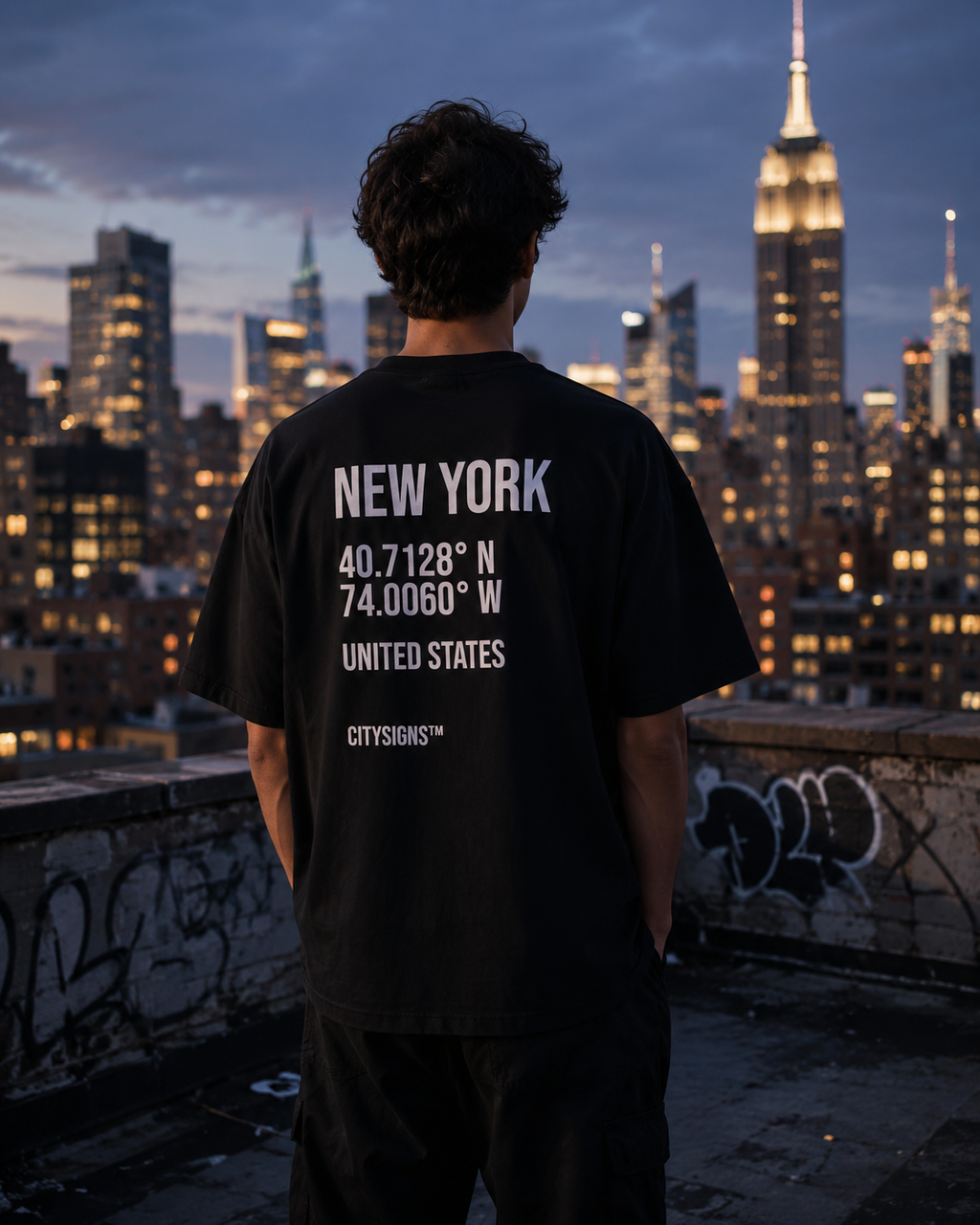 New York Coordinates Tee — Black