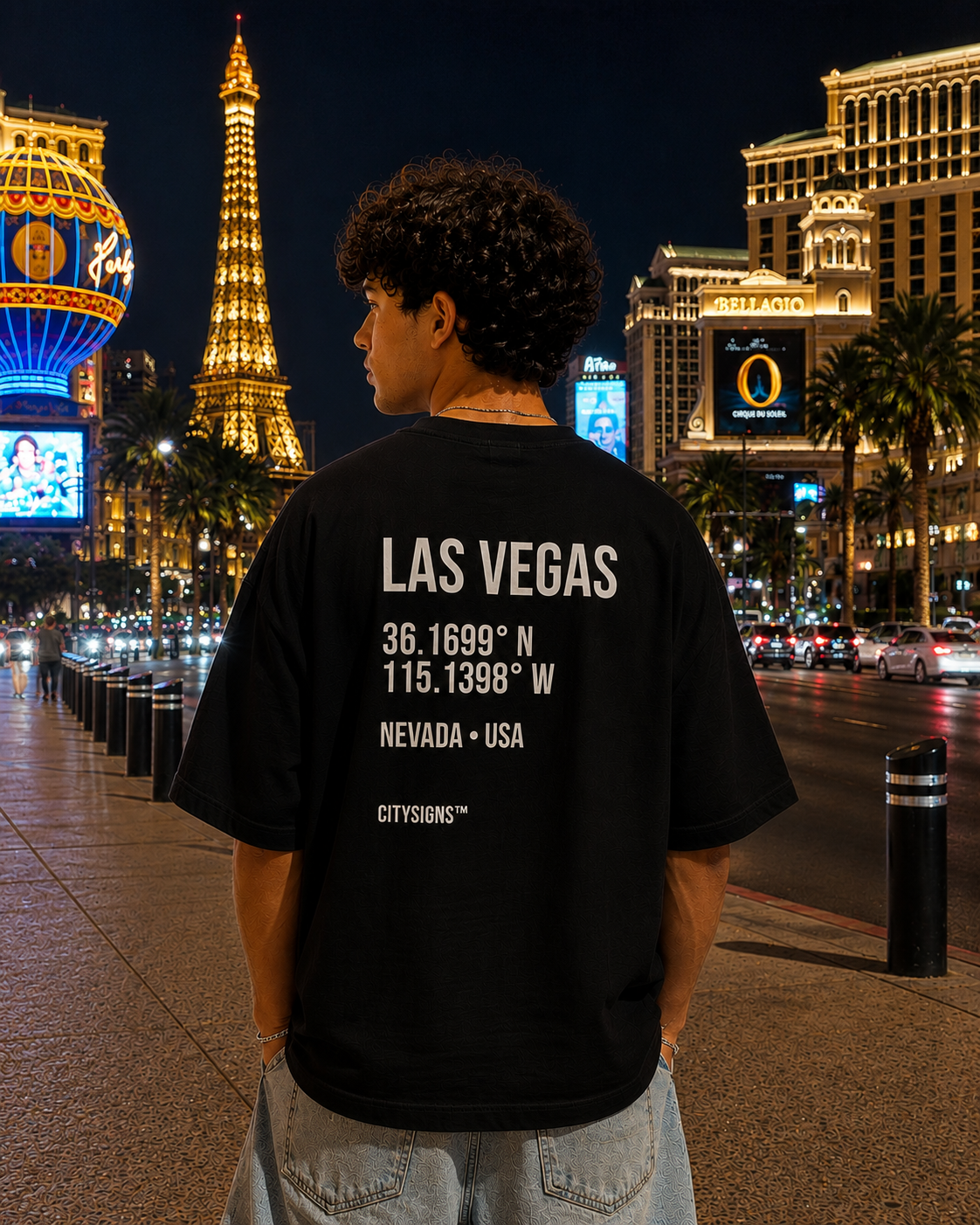 Las Vegas Coordinates Tee — Black